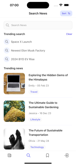 Search News screen