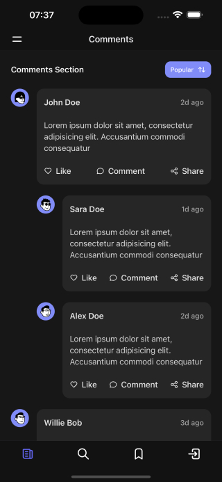 Comment Screen dark screen