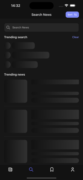 Search News Loading dark screen