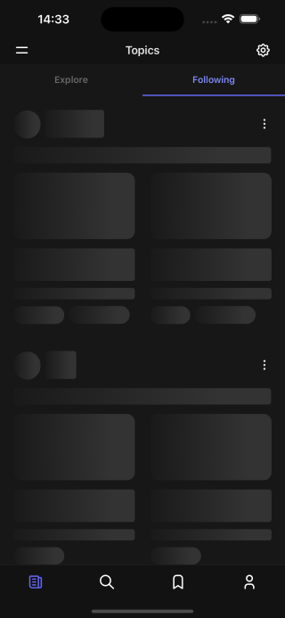 Topics Following Loading dark screen